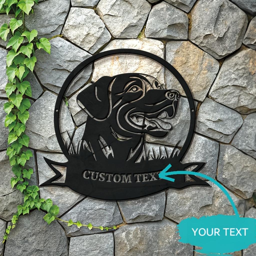 Custom Dog Portrait Metal Sign - Personalised Text Wall Art for Home Garden, Handmade Rustic Pet Lover Gift