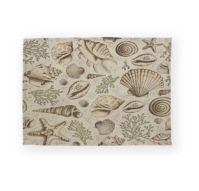 Fisch Meeresleben Muschel Muster Küchen-Tischset Leinen Esstisch-Matten Untersetzer Schale Tasse Matte Fisch Haus Dekoration Tisch s