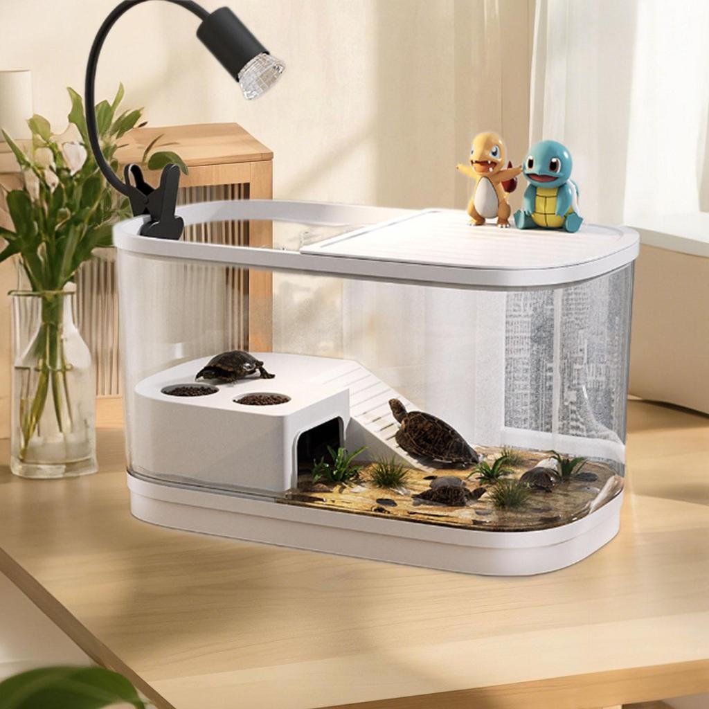 Plastic Fish Tank Household Aquarium Turtle Tank with Platform Reptile Habitat for Crabs Fishes Amphibians Reptiles