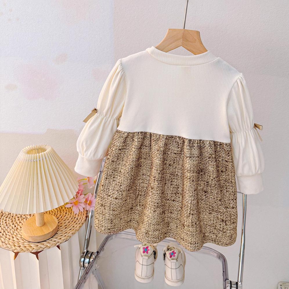 Autumn Sweet Bow Baby Girl Dress Simple Checkered Long Sleeved Children'S Clothing Suitable Babies