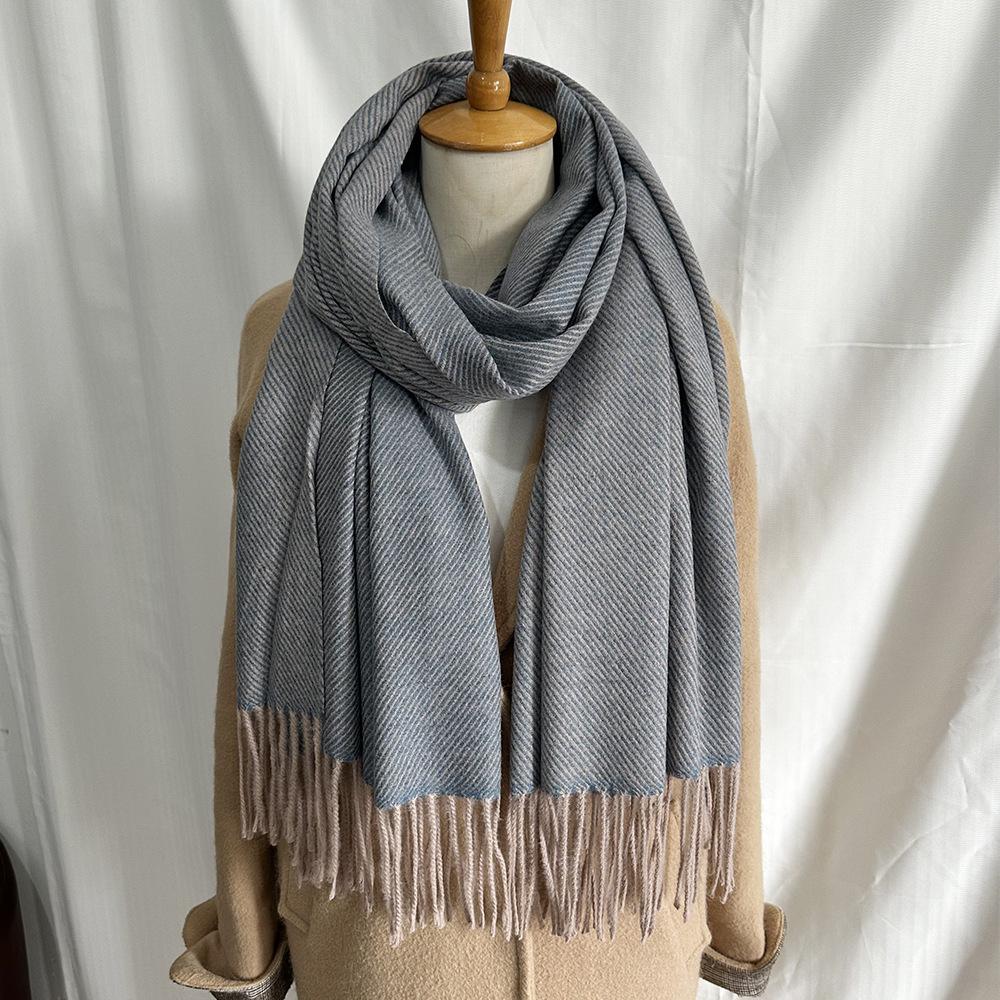 Double-sided heterochrome medium and long shawl women, high-end imitation cashmere scarf, winter atmosphere warm scarf