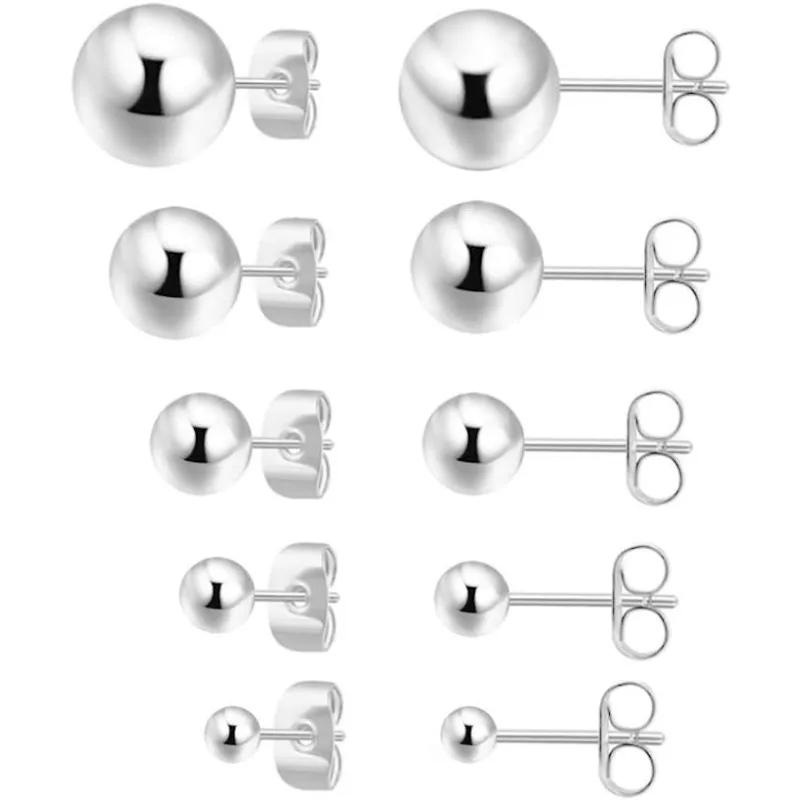 925 Silver Stud Earrings for Women Silver Earrings Multiple Piercings 5 Pairs Earrings Set 2mm 3mm 4mm 5mm 6mm