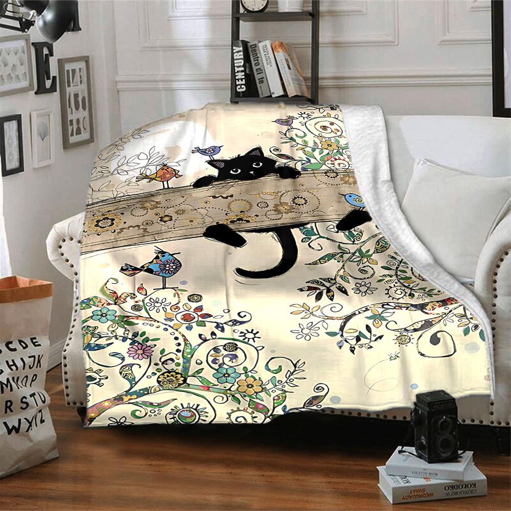 1pc Cat Garden Lightweight Flannel Blanket, Comfortable and Warm Blanket, for Office and Camping Sofa Bed155