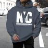 Front Chest Large New York Longitude and Latitude Print Loose Hooded Sweater Casual Men's and Women's Pullover