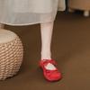 Bow red Mary Jane women's shoes summer and autumn 2025 new single shoes with skirts square head suede shallow mouth
