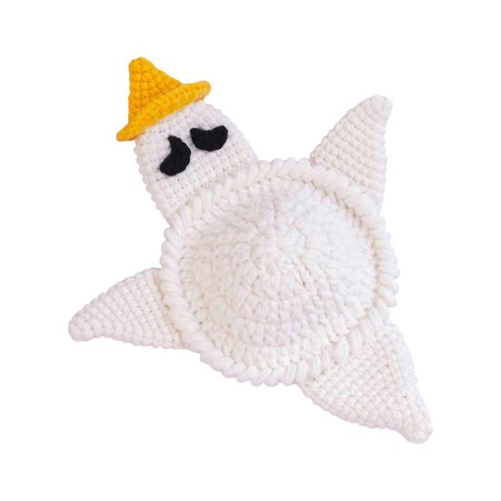 Knitted Cup Pads Handmade Crochet Halloween Coaster, 3D Bat Pumpkin Ghost Drink Mat Festive Coasters for Table Decor, Home Accessories Kitchen