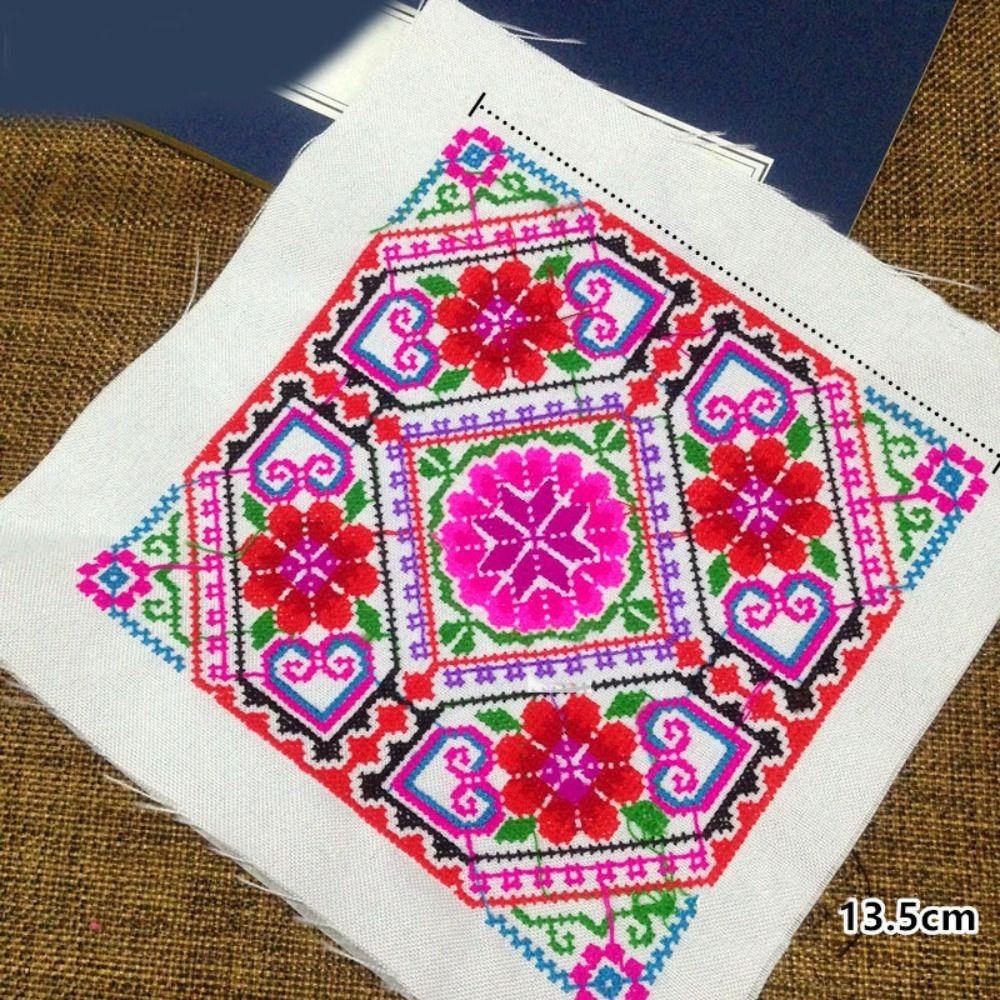 DIY Square Ethnic Style Cloth Patch Flower Pattern Embroidered Fabric Clothing Applique Miao Embroidery Clothing Patch Sewing