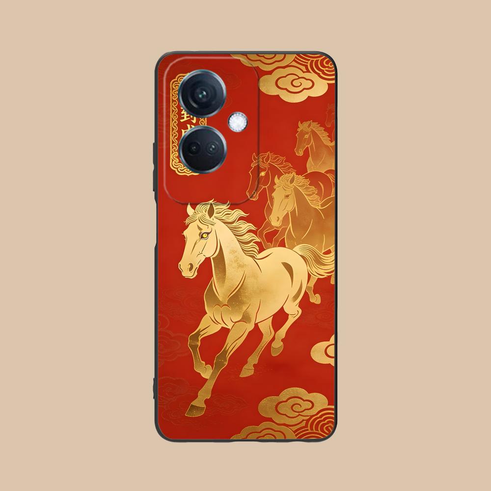 Golden Horse Year Mobile Phone Case for OPPO Reno 14 13 12 11 10 9 8 7 6 5 F T Pro 5G Colorful Printing Cover Cover Cellphones