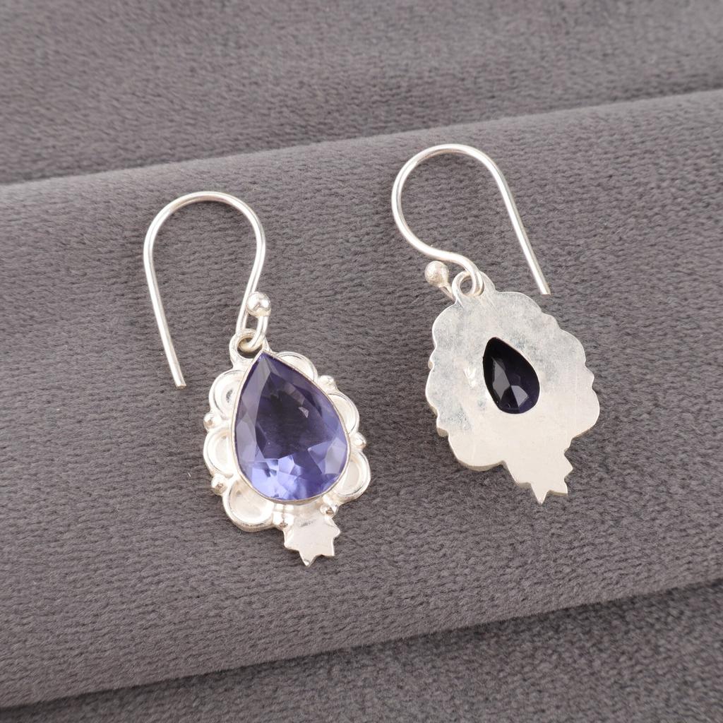 Natural Iolite Gemstone 925 Sterling Silver Handmade Jewelry Beautiful Earrings EE-163-1