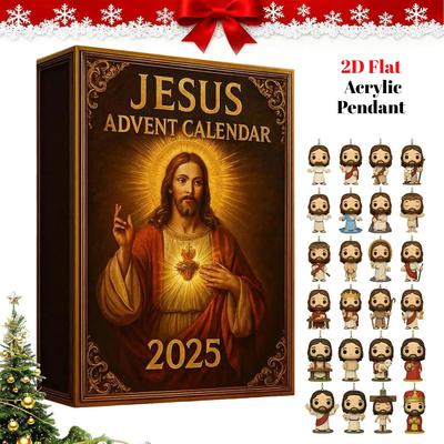 Χριστουγεννιάτικο Ημερολόγιο 2025, Ημερολόγιο Αφίξεως του Ιησού 2025 με 24 Διαφορετικές 2D Επίπεδες Ακρυλικές Φιγούρες του Ιησού για Χριστουγεννιάτικα Στολίδια Δέντρου