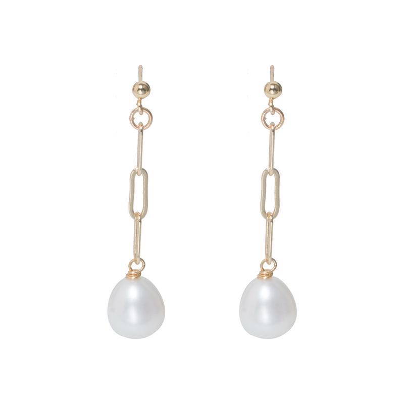 925 Sterling Silver Geometric Dangle Pearl Earrings for Women - Korean Retro Style Trendy Jewelry белый