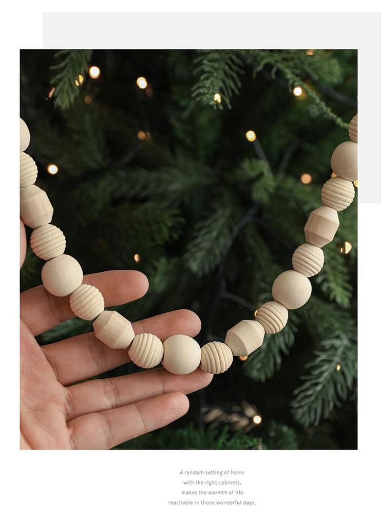 Long Wooden Beaded Garland for Fireplace & Christmas Tree Decor
