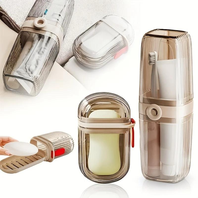 Light Luxury Travel Set, Portable Soap Basin & Toothbrush Holder with Oval Design, Durable Plastic Camping Bathroom Accessories