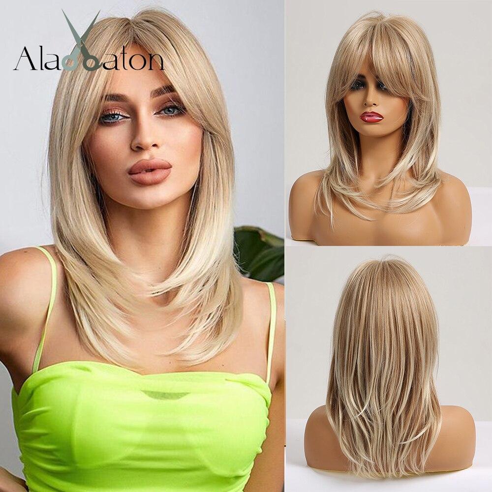 ALAN EATON Bob Syntetické ofiny Paruky Hnědá Blond Ombre Krátké rovné vlasy Paruky pro černé ženy Denní cosplay Odolné vůči teplu