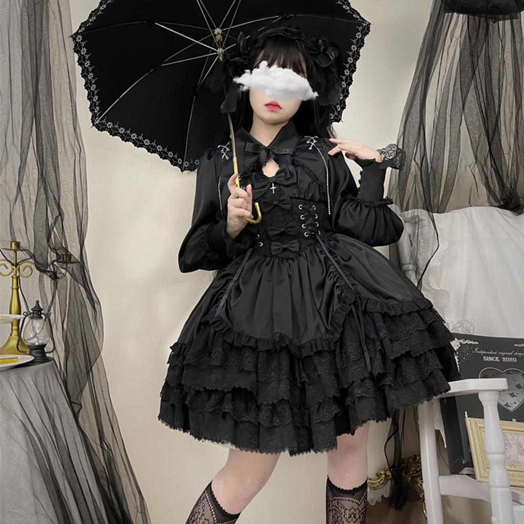 Toku and Yuu Mori Girl Lolita Gothic Tiered Jumper Princess Open Long Party Size Dress, Style, Ladylike, Skirt, Sleeves, Neck, Crossdressing, Chain,
