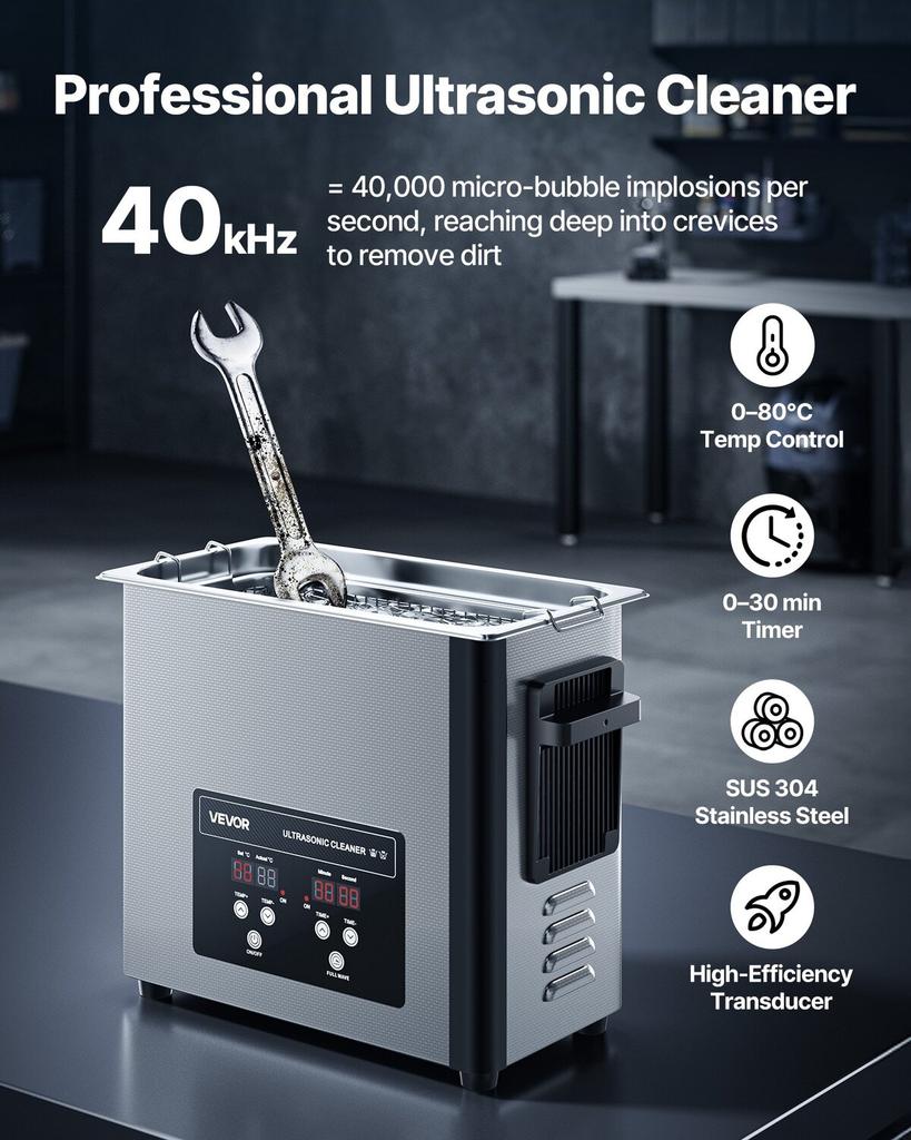 6L Ultrasonic Cleaner, Professional Ultrasonic Cleaner Machine with Cleaning Basket & Digital Display, 120W Stainless Steel 40kHz Cleaning Machine for
