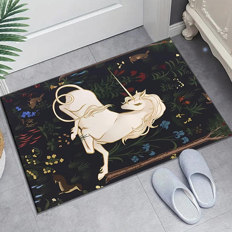 

Crystal Velvet Area Rug - Mystical Unicorn & Floral Fantasy Print Non-Slip Rug, Large Size Options (Up to 2.16m²) for Bedroom, Living Room, 60cm x 90cm