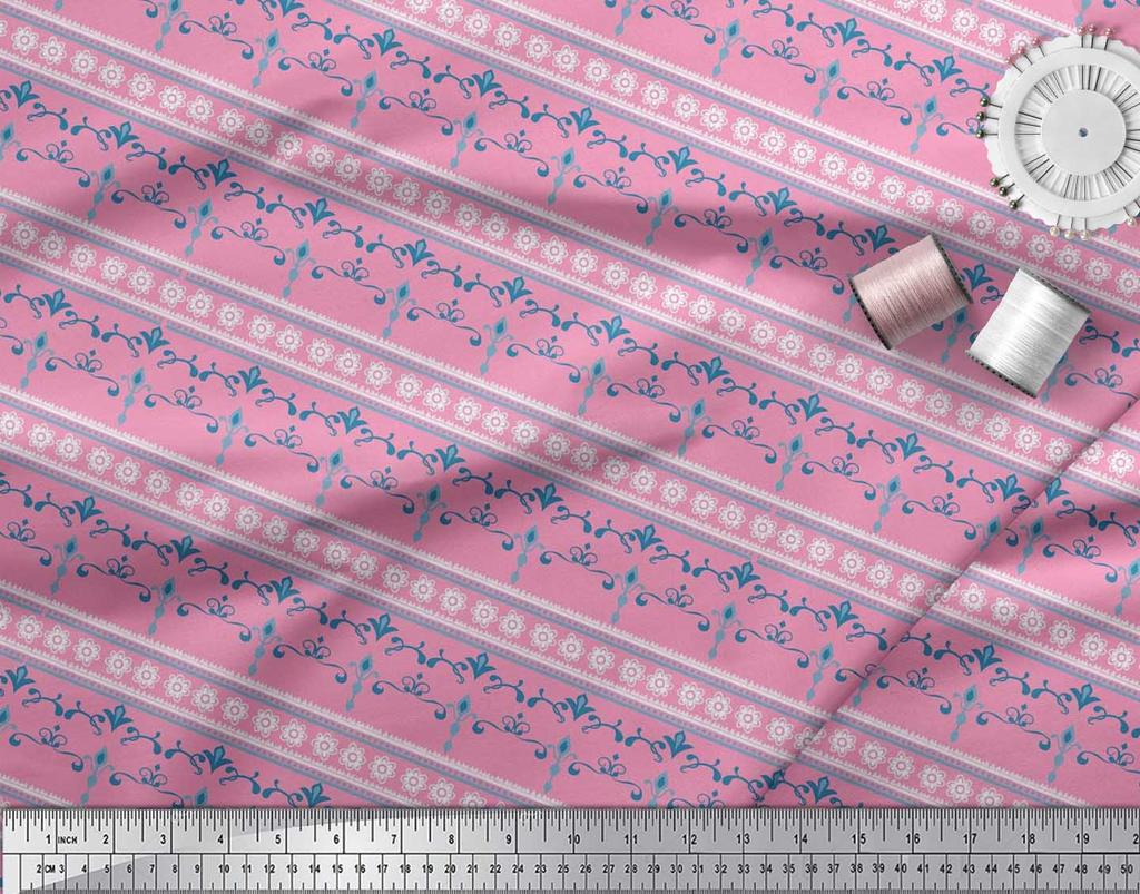 Soimoi Japan Crepe Satin Fabric Stripe,Floral & Filigree Damask Decor Fabric Printed Metre 42 Inch