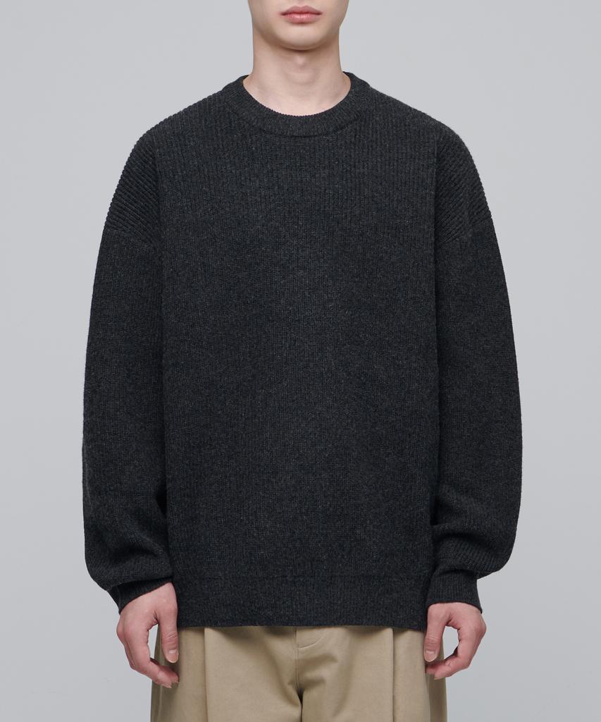 MUSINSA STANDARD Oversized Ribbed Crew Neck Knit [Charcoal Gray]