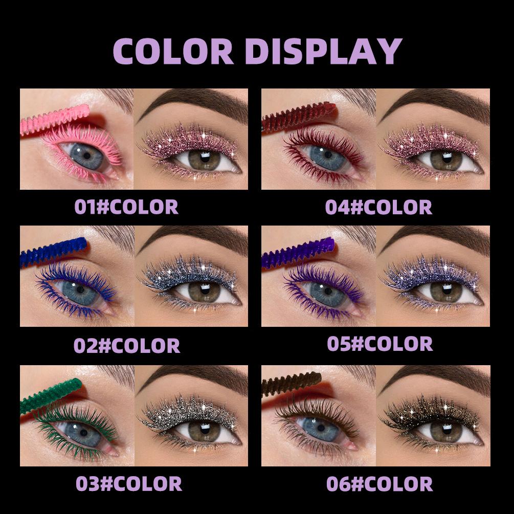 QIBEST Doppelseitiger Diamant-Glitzer-Mascara Langanhaltender Farbiger Mascara Wimpern Pink Blau Rot Voluminöser Wasserfester Mascara