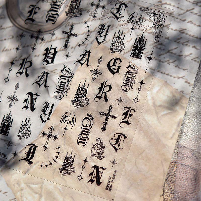 

Gilding Gothic Letters Nail Stickers Relief New Arrival 3dstereo Internet Celebrity Ins Punk Nail Stickers Decorations Black Gothic impression 5166 (thin and tough)