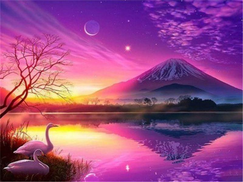 

Алмазная картина, новый закат, 5D DIY, алмазная вышивка, распродажа, морской пейзаж, дерево, картины из стразов, мозаика, настенное искусство Full Round 20x25CM