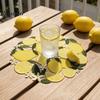 Tabletop Scratch Protector Pads Lemon Lace Placemat, Clear Embroidery Style Table Mat with Citrus Fruit Decorative Dining Placemats Leaf Design,