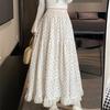 Falda plisada de encaje con costuras retro para mujer, primavera verano, cintura alta, estampado floral, línea A, falda tipo paraguas, sentido del diseño, cintura elástica irregular, falda larga