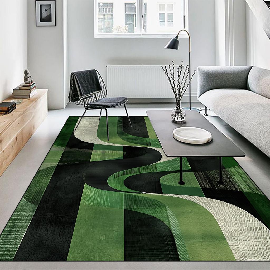 Modern Abstract Carpet Yellow Green Swirl Large Washable Rug for Living Room Bedroom Lounge Coffee Table Mat