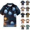 Kids Halloween Print Polo Shirt Short Sleeve Casual Tee Top with Button Collar for Boys Girls Comfortable Fit
