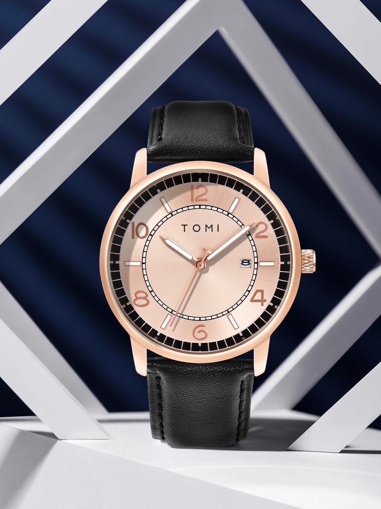 Simple men's watch business leisure quartz watch round leather strap calendar watch men's wristwatch