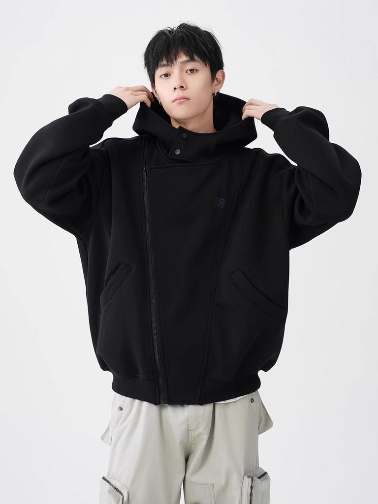 Męski szary kardigan z kapturem: Jesienny nieregularny design, styl uliczny, luźny krój.