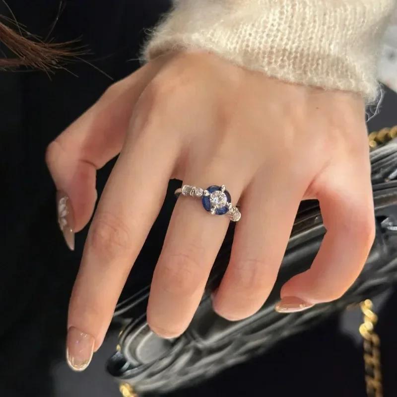 Fashion Charm   High Quality Dragon Fruit Ruby Red Rings for Women Retro Simple Blue Crystal Ring Engagement Jewelry