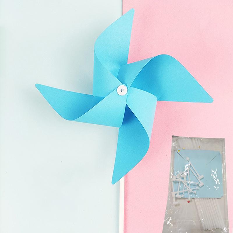 

10 Pcs Outdoor Handmade Diy Decorational Pinwheel Colorfui 4 Leaves Paper Windmill For Yard And Garden Sky Blue 10pcs