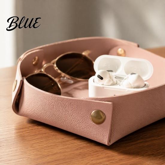 Modern Office Desk Decor PU Leather Folding Storage Tray, Waterproof Portable Jewelry Dish, Dresser Top Organizer Retro Rivet Desktop Tray for