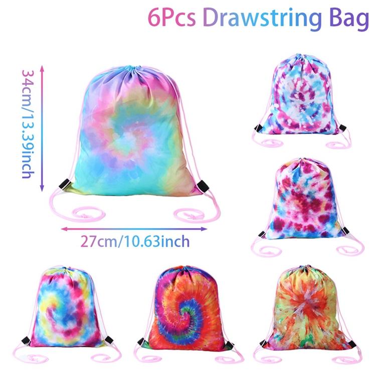 

6pcs Mixed Tie-dye Drawstring Backpack Tote Bag Canvas Duffle Packaging Bag with Shoulder Straps for Sports Gear Storage Gift 27x34cm