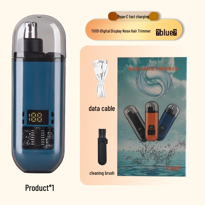 Compact Digital Nose Hair Trimmer with Washable Cutter Head and Display.
