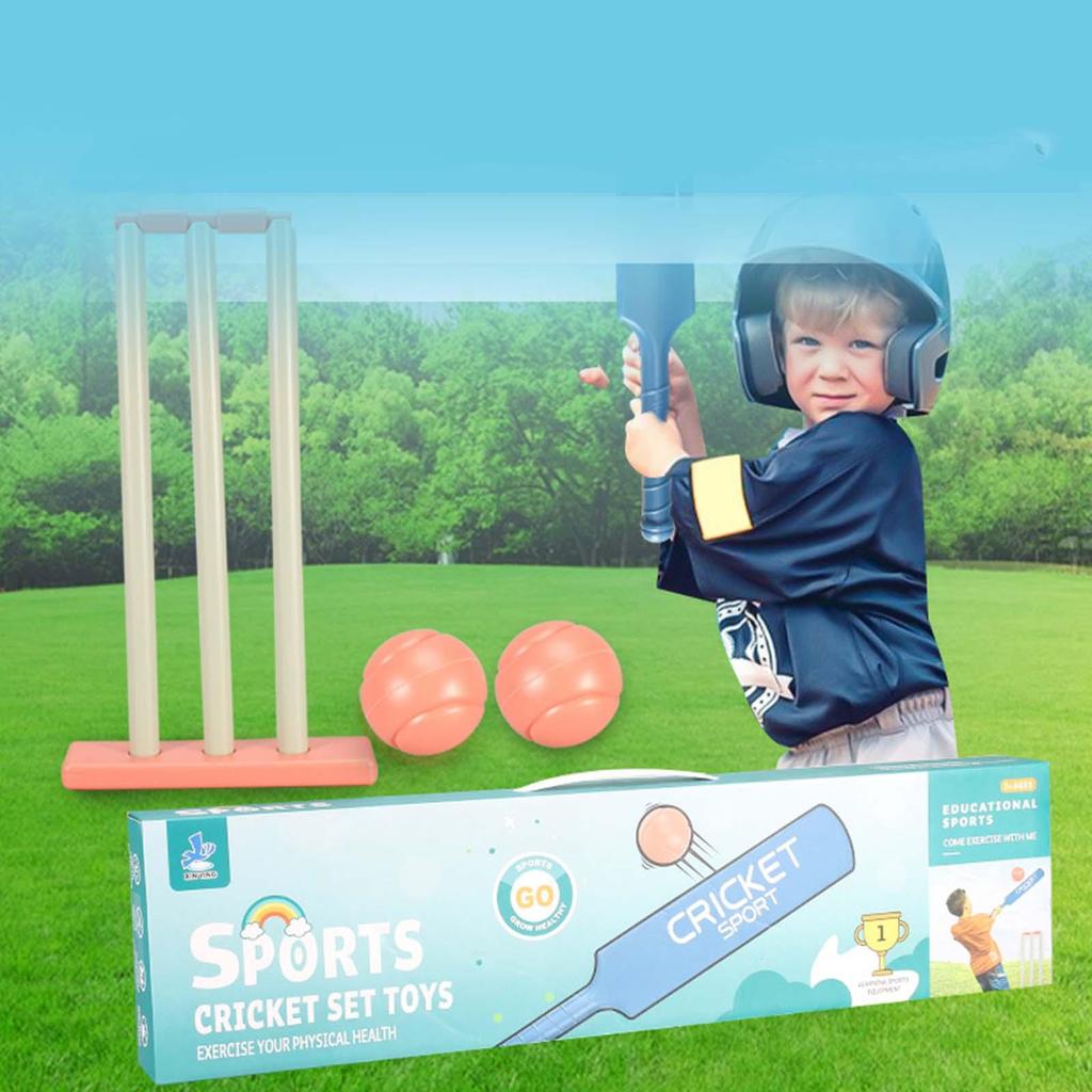 Kids Cricket Set Outdoor Sports Toys Stumps with Stand Holiday Games 2 Balls Garden for