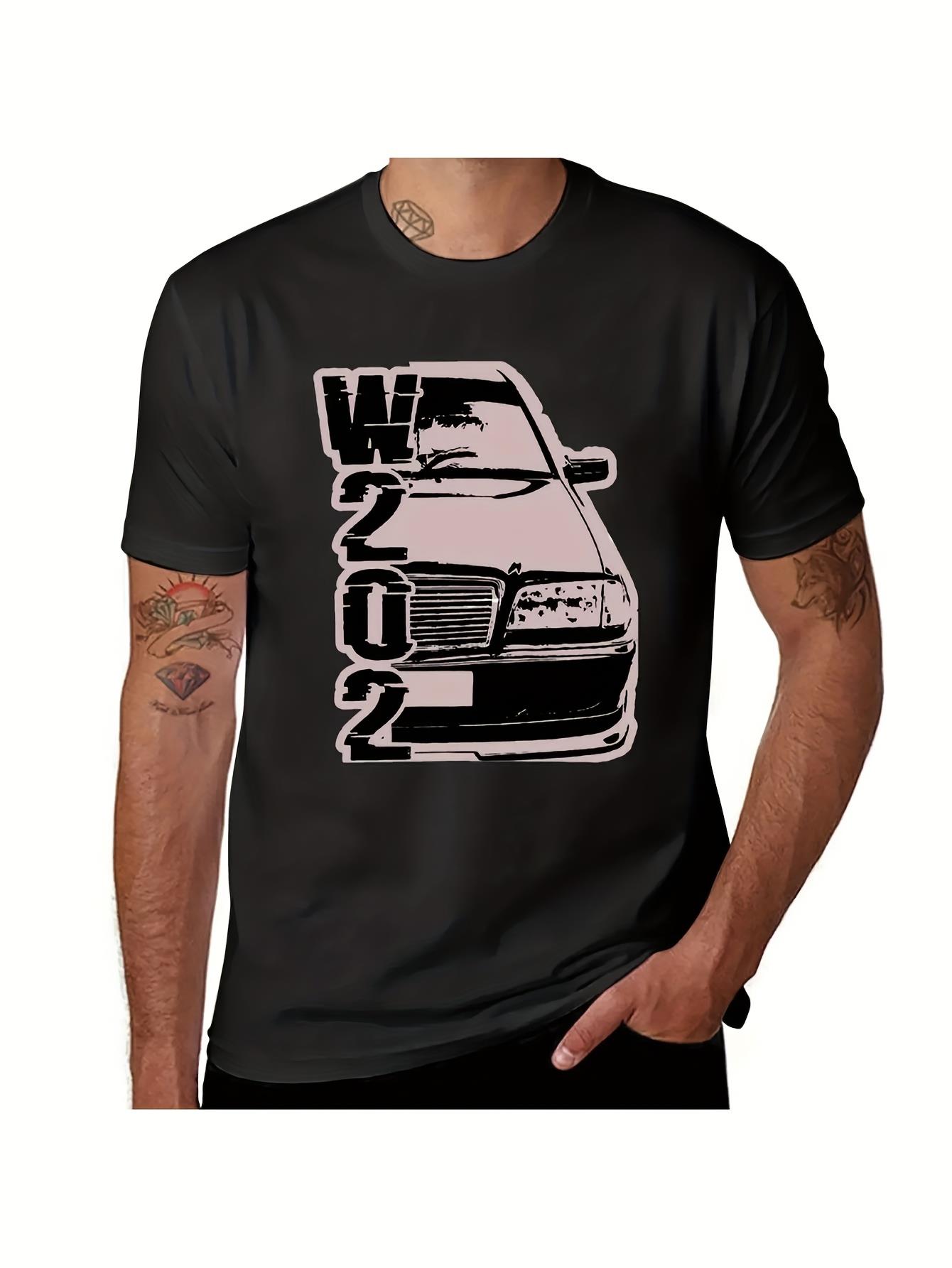 W202 Modified Car & C-Class Auto Graphic T-Shirt - Casual Round Neck Tee with C-Class Design M