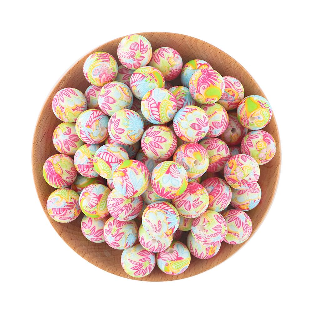 15MM Leopard Silicone Printed Beads 20pcs For Making DIY Jewelry Accessories Bracelet Necklace Making