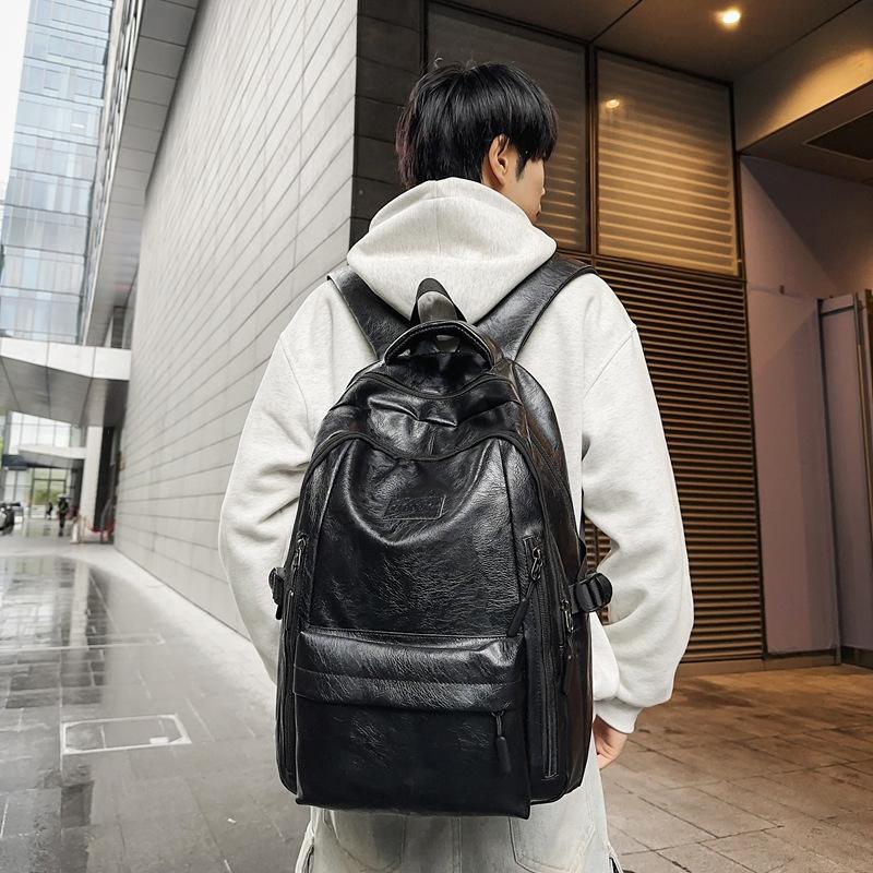 Junior High School Student Schoolbag Men's Fashion Soft Leather Backpack Men's High-end Middle School Student Spine Backpack