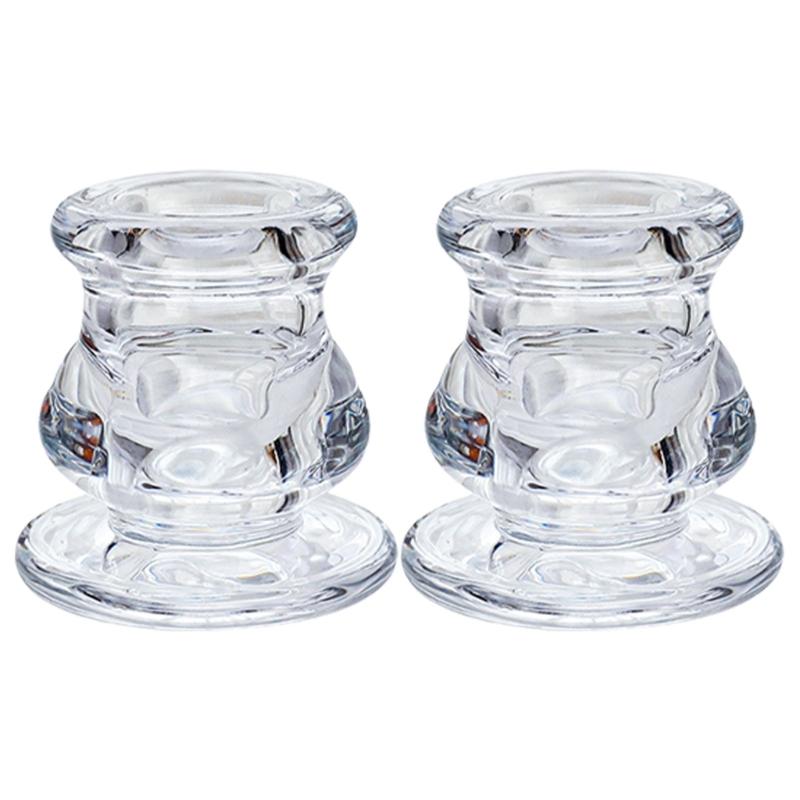 

Set of 2 Glass Taper Candle Holder, Clear Candlesticks for Holiday Dining & Party Decors, Wedding Table Accessories