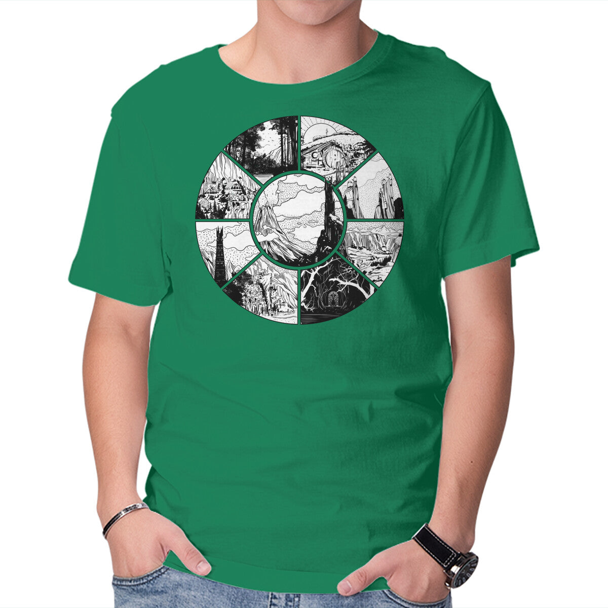 Unisex Crew Neck T-Shirt Middle Earth Graphic Short Sleeve Casual Tee M