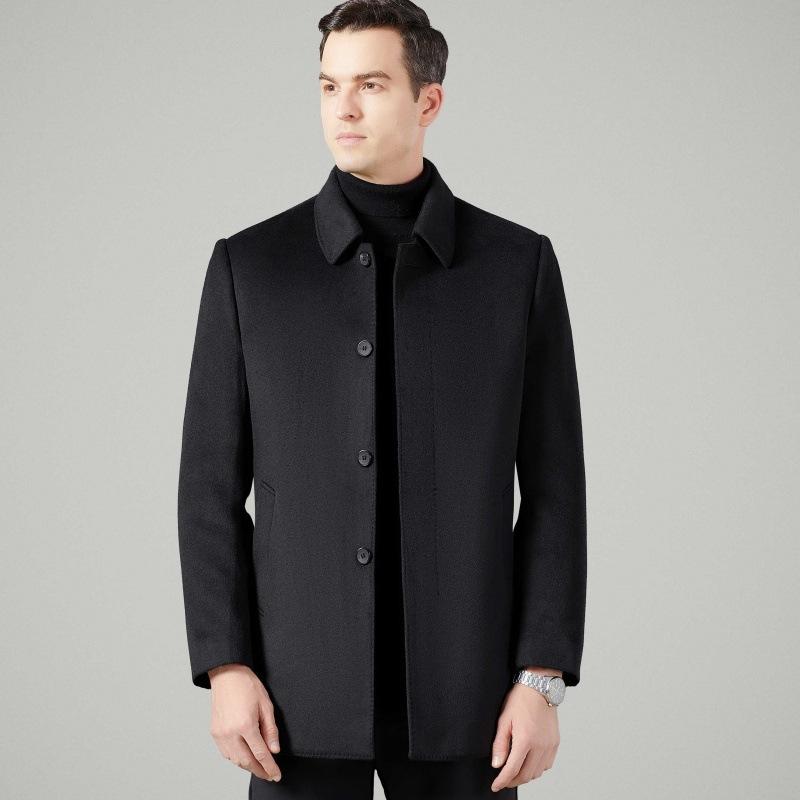 Winter Middle-aged Wool Coat for Men Dad's Down Jacket Cashmere Windbreaker Double-sided Woolen Thick Lapel Coat