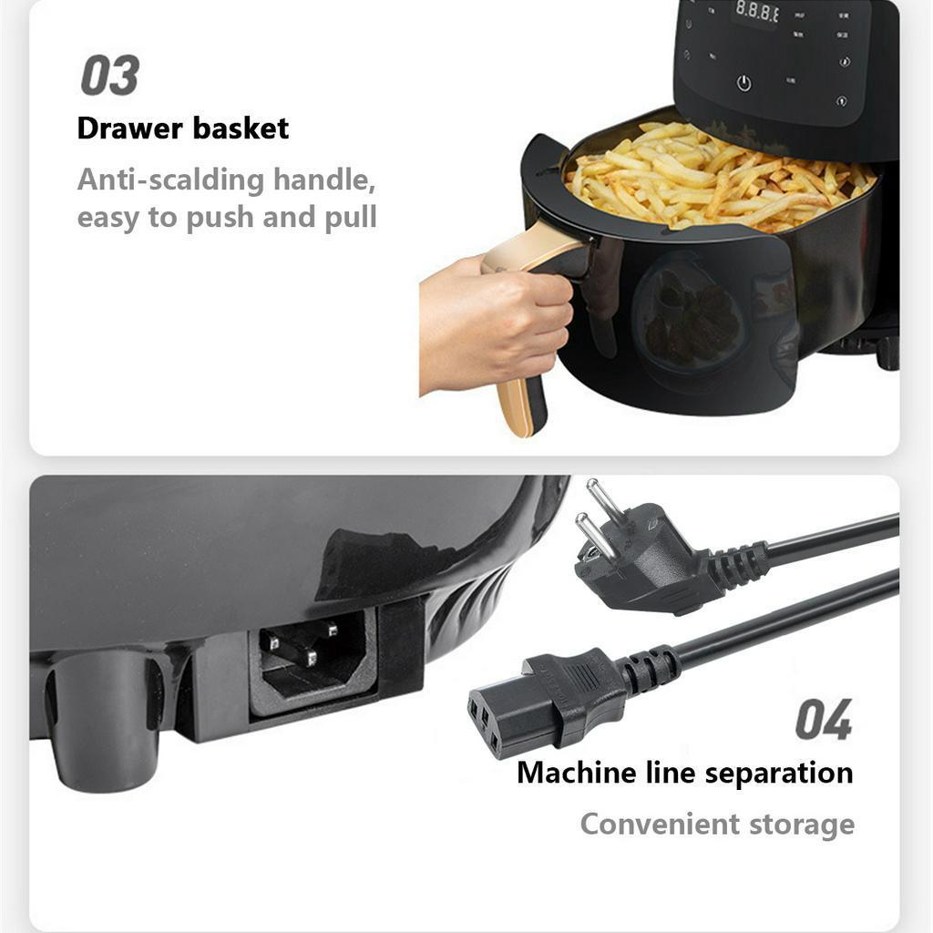 4.5L Air Fryer Oil Free Health Fryer Cooker 1200W Home Multifunction Smart Touch LCD Deep Airfryer Pizza Fryer for French Fries