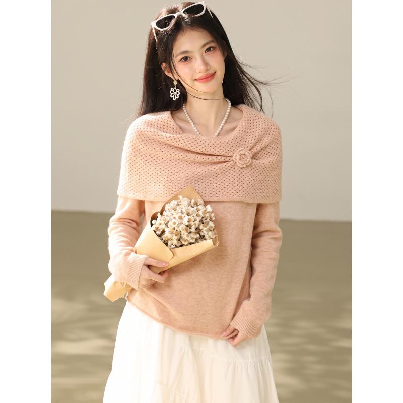 2026 Autumn Women's Wool Shawl Sweater: New Year Hollow Knit