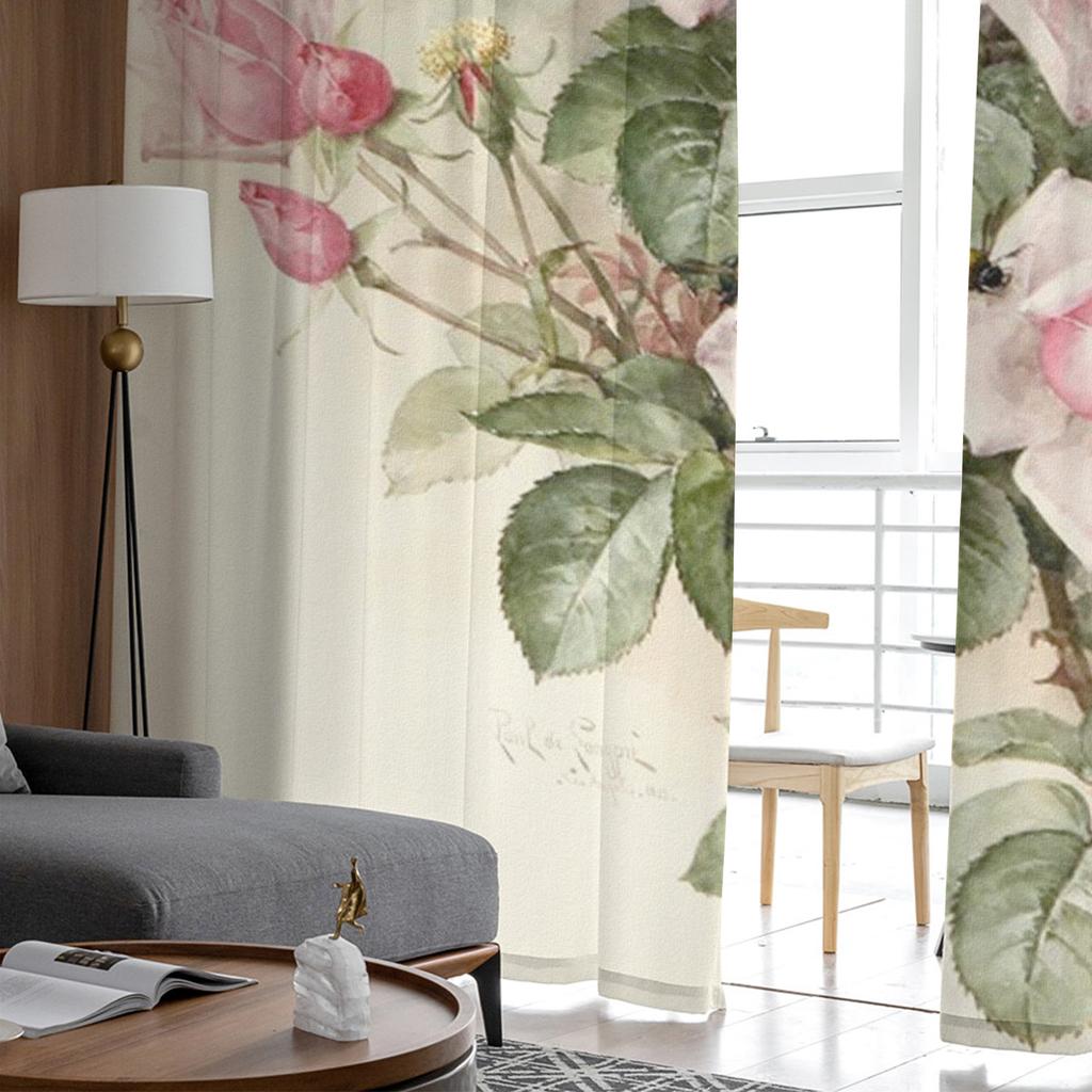 Pink Rose Vintage Tulle Window Curtain For Living Room Modern Sheer Curtain For Bedroom Kitchen Drapes Custom