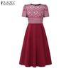 ZANZEA Ethnic Print Patchwork Casual Round Neck Short Sleeve Women Dress