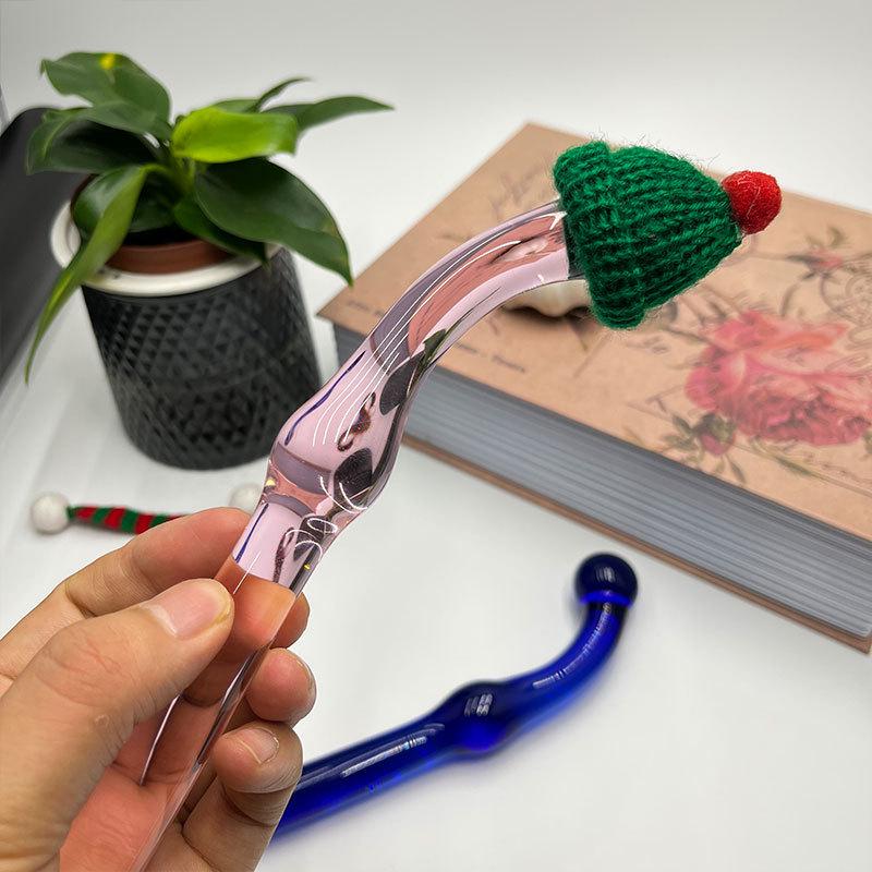 Suction Cup Glass Stopper with Knitted Hat in Pink and Blue High Borosilicate