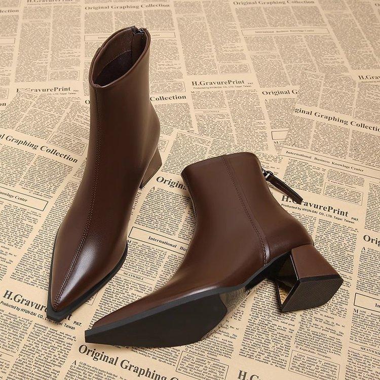 High-end small short boots women's spring and autumn single boots thick heel thin Martin boots pointed high heel autumn and winter women's shoes